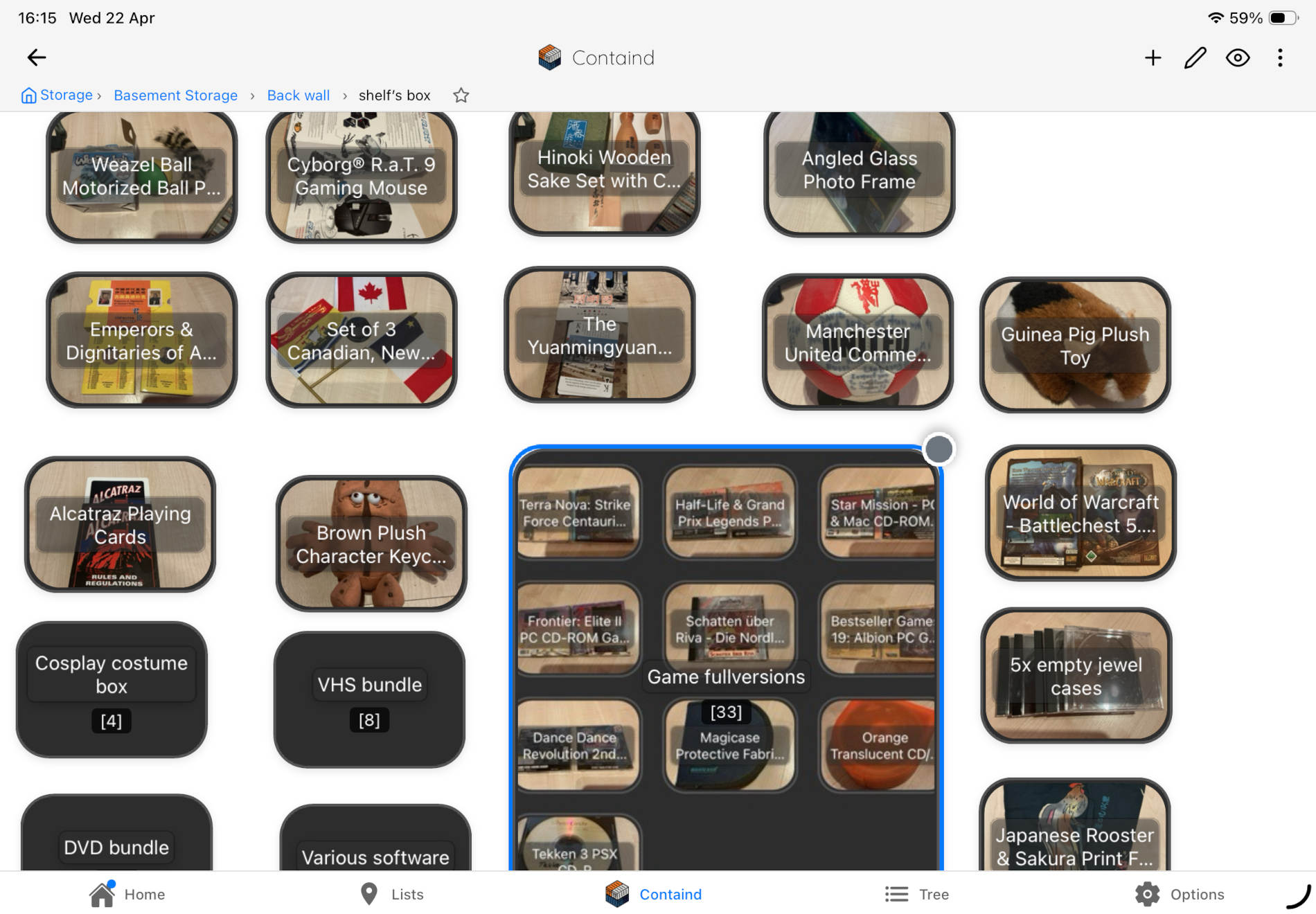 Containd box canvas with a nested item selected